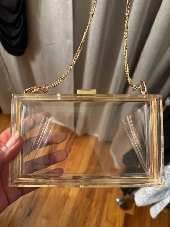 Clear Acrylic Box Clutch with Gold Chain - Picture 2 of 6